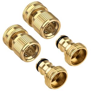 2 sets garden hose quick connector, 3/4 inch ght thread fitting, quick connect and disconnect solid brass garden hose coupler no-leak faucet female quick connector and male adapters