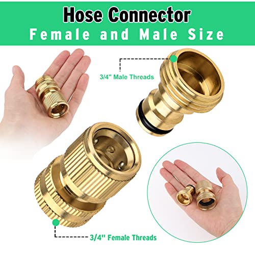 2 Sets Garden Hose Quick Connector, 3/4 Inch GHT Thread Fitting, Quick Connect and Disconnect Solid Brass Garden Hose Coupler No-Leak Faucet Female Quick Connector and Male Adapters