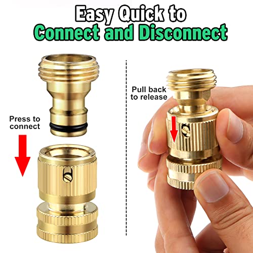 2 Sets Garden Hose Quick Connector, 3/4 Inch GHT Thread Fitting, Quick Connect and Disconnect Solid Brass Garden Hose Coupler No-Leak Faucet Female Quick Connector and Male Adapters