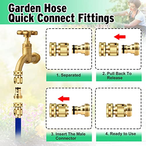 2 Sets Garden Hose Quick Connector, 3/4 Inch GHT Thread Fitting, Quick Connect and Disconnect Solid Brass Garden Hose Coupler No-Leak Faucet Female Quick Connector and Male Adapters