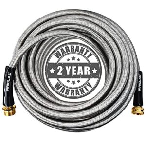 irriglad garden hose 304 stainless steel metal braided hose, lightweight, kink-free, tough, flexible water hose rust proof, puncture, portable, universal aircraft grade aluminum alloy connector, 50ft