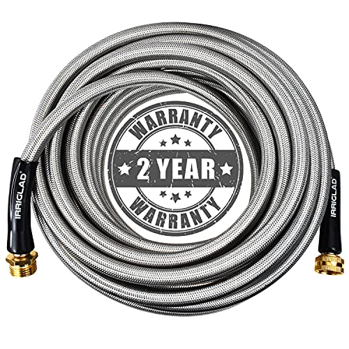 IRRIGLAD Garden Hose 304 Stainless Steel Metal Braided Hose, Lightweight, Kink-Free, Tough, Flexible Water Hose Rust Proof, Puncture, Portable, Universal Aircraft Grade Aluminum Alloy Connector, 50FT