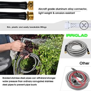 IRRIGLAD Garden Hose 304 Stainless Steel Metal Braided Hose, Lightweight, Kink-Free, Tough, Flexible Water Hose Rust Proof, Puncture, Portable, Universal Aircraft Grade Aluminum Alloy Connector, 50FT