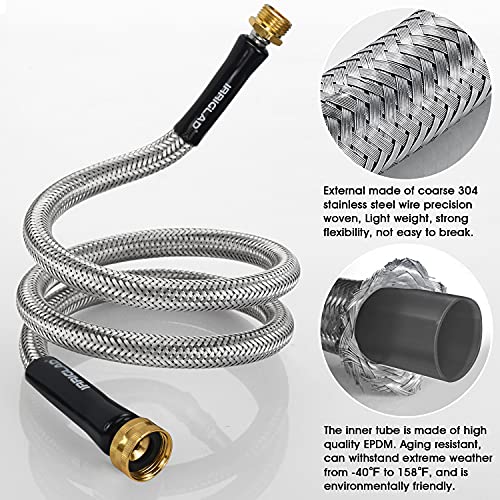 IRRIGLAD Garden Hose 304 Stainless Steel Metal Braided Hose, Lightweight, Kink-Free, Tough, Flexible Water Hose Rust Proof, Puncture, Portable, Universal Aircraft Grade Aluminum Alloy Connector, 50FT