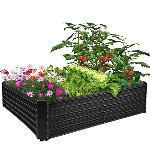 UOPASD Galvanized Raised Garden Bed kit, 6.5x4x1.5ft Metal Large Planter Box, Stock Tank Outdoor for Vegetables,Flowers, Herbs Black Grey