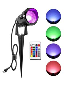 zuckeo christmas spotlights outdoor led spot lights for yard, 10w rgb color changing landscape lights 120v waterproof spotlight with plug & remote for house garden path tree decoration(1pack)