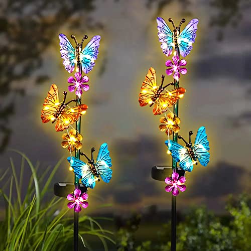 Solar Lights Outdoor Waterproof Garden Butterfly Light Decorative Solar Stake Lights with Butterflies Decor for Garden Yard Lawn Patio Pathway(2 Pack)