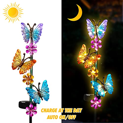 Solar Lights Outdoor Waterproof Garden Butterfly Light Decorative Solar Stake Lights with Butterflies Decor for Garden Yard Lawn Patio Pathway(2 Pack)