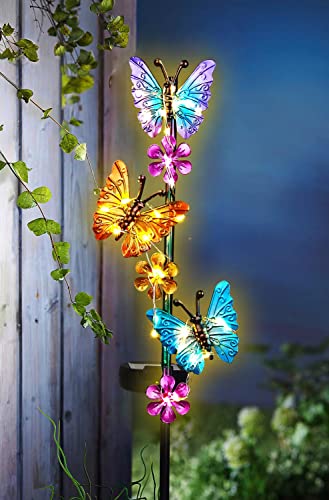 Solar Lights Outdoor Waterproof Garden Butterfly Light Decorative Solar Stake Lights with Butterflies Decor for Garden Yard Lawn Patio Pathway(2 Pack)