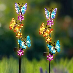 Solar Lights Outdoor Waterproof Garden Butterfly Light Decorative Solar Stake Lights with Butterflies Decor for Garden Yard Lawn Patio Pathway(2 Pack)