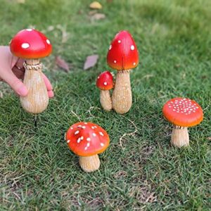 kiktop mushroom decor fairy-garden outdoor decor – mushroom fairy garden accessories outdoor spring patio garden decoration 4 pcs mushroom garden statues with stakes (red2+orange2)