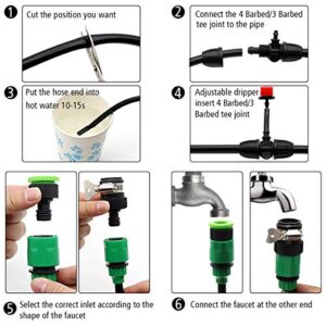 Drip Irrigation Kits, 100ft/30M Garden Plant Watering Sprinkler System with Distribution Tubing Hose Adjustable Nozzles, Automatic Mist Cooling Irrigation Set for Garden Lawn, Patio