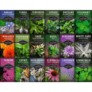 18 medicinal herb seed packets to plant & grow – assortment of beneficial plant for herbal teas & medicinal uses – non-gmo heirloom varieties – survival garden seeds