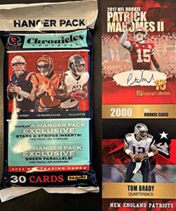 brand new 2021 panini chronicles football card factory sealed hanger pack w/30 cards! – 4 exclusive stars stripes inserts and 2 green parallels per pack! plus custom mahomes and brady cards shown