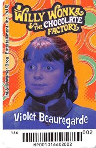 violet beauregarde willy wonka trading gaming card dave busters wb ent 2016#002 2×3 inches denise nickerson