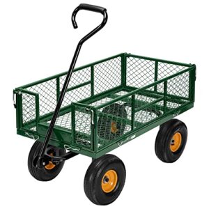 vivohome heavy duty 880 lbs capacity mesh steel garden cart folding utility wagon with removable sides and 4.10/3.50-4 inch wheels (green)
