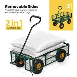 VIVOHOME Heavy Duty 880 Lbs Capacity Mesh Steel Garden Cart Folding Utility Wagon with Removable Sides and 4.10/3.50-4 inch Wheels (Green)