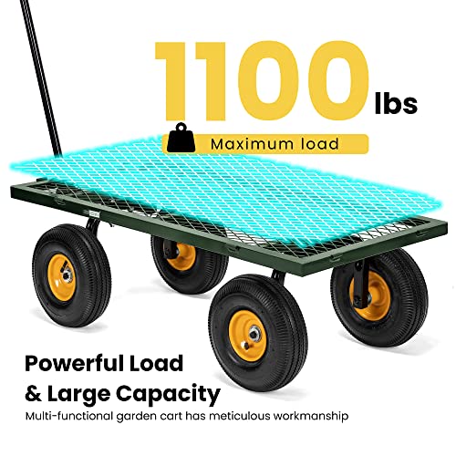 VIVOHOME Heavy Duty 880 Lbs Capacity Mesh Steel Garden Cart Folding Utility Wagon with Removable Sides and 4.10/3.50-4 inch Wheels (Green)