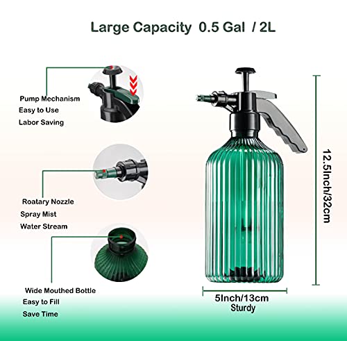 HIOVIOSS 2L Large Green Plants Mister Spray Bottle Handheld Pump Sprayer Retro House Watering Mist for Indoor Garden Care