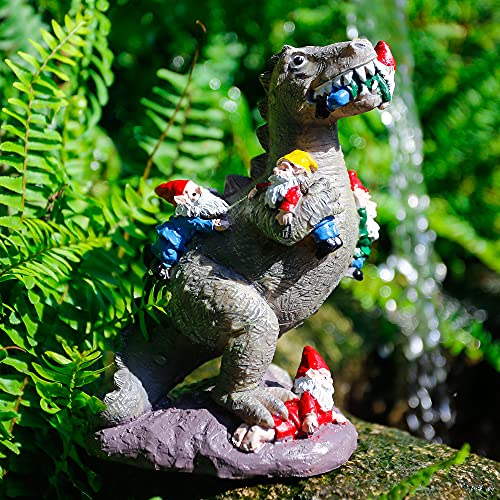 BBdis Garden Gnomes Statue Decoration,5.8 Inch Dinosaur Catch Gnomes Figurines,Indoor Outdoor Décor Garden Art for Patio,Lawn,Yard,Funny Garden Gift