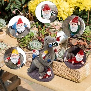 BBdis Garden Gnomes Statue Decoration,5.8 Inch Dinosaur Catch Gnomes Figurines,Indoor Outdoor Décor Garden Art for Patio,Lawn,Yard,Funny Garden Gift