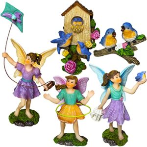 mood lab fairy garden – playing girls kit of 5 pcs – miniature figurines & accessories set – outdoor or house decor