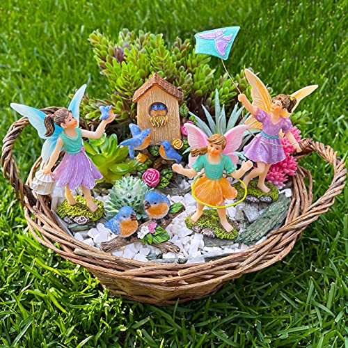 Mood Lab Fairy Garden - Playing Girls Kit of 5 pcs - Miniature Figurines & Accessories Set - Outdoor or House Decor