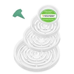 growneer 24 pack of 6, 8, 10, 12 inches clear plant saucer drip trays, with 15 pcs plant labels, plastic plant pot saucers flower pot set for indoor outdoor garden, assorted sizes, 6 pcs of each size