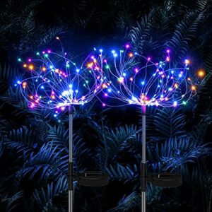 Solar Lights Outdoor Decorative Solar Garden Lights Fireworks Lights Waterproof String Lights 2 Lighting Modes DIY Shape Lights for Party Decor Garden Patio Lawn Yard Party 2 Pack Multi-Colored