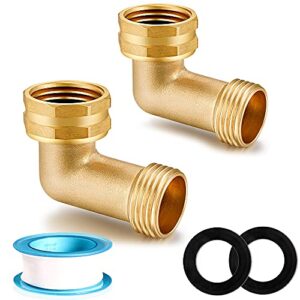 yelun garden hose elbow connector 90 degree solid brass pipe fittings hose elbow -eliminates stress and strain on rv water intake hose adapter 3/4″ fht x 3/4″ mht (2 sets)