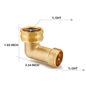 YELUN Garden Hose Elbow Connector 90 Degree Solid Brass Pipe Fittings Hose Elbow -Eliminates Stress and Strain On RV Water Intake Hose Adapter 3/4" FHT x 3/4" MHT (2 SETS)