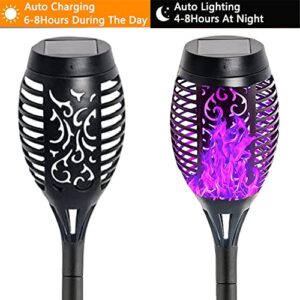 Jumyshe Solar Outdoor Lights,Large Solar Torch Lights with Flickering Flame, Waterproof Landscape Decoration LED Torch Lights for Garden/Yard/Pathway Decorations-Purple Light 6 Pack