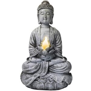 vp home buddha statue for home and outdoor decor solar powered flickering led garden light zen meditation spiritual room decor (zen buddha) buddha garden statue