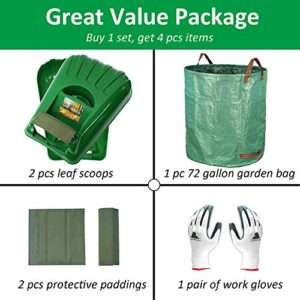 Gardzen Large Leaf Scoop Hand Rakes, Debris and Yard Waste Removal, Comes with 72 Gallon Garden Bag, Work Gloves, Protective Pads