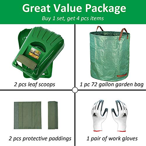 Gardzen Large Leaf Scoop Hand Rakes, Debris and Yard Waste Removal, Comes with 72 Gallon Garden Bag, Work Gloves, Protective Pads