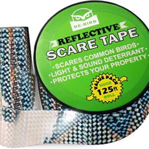 De-Bird Scare Tape - Reflective Tape Outdoor to Keep Away Woodpecker, Pigeon, Grackles, and More. Stops Damage, Roosting, and Mess (125ft Roll)