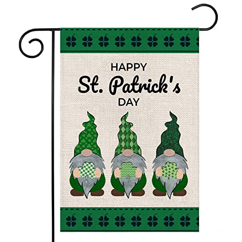 EKOREST Happy St Patrick's Day Garden Flag for Outdoor 12x18 Inch Vertical Double Sided St. Patricks Gnomes with Shamrock Small Yard Flag for Outside Farmhouse Holiday Saint Patrick Decoration