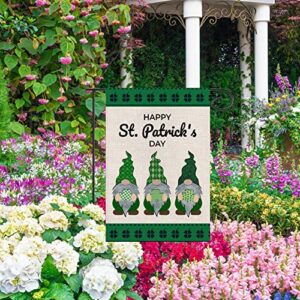 EKOREST Happy St Patrick's Day Garden Flag for Outdoor 12x18 Inch Vertical Double Sided St. Patricks Gnomes with Shamrock Small Yard Flag for Outside Farmhouse Holiday Saint Patrick Decoration