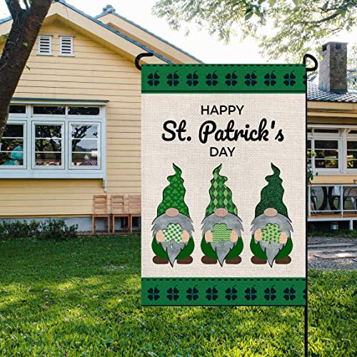 EKOREST Happy St Patrick's Day Garden Flag for Outdoor 12x18 Inch Vertical Double Sided St. Patricks Gnomes with Shamrock Small Yard Flag for Outside Farmhouse Holiday Saint Patrick Decoration