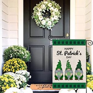 EKOREST Happy St Patrick's Day Garden Flag for Outdoor 12x18 Inch Vertical Double Sided St. Patricks Gnomes with Shamrock Small Yard Flag for Outside Farmhouse Holiday Saint Patrick Decoration