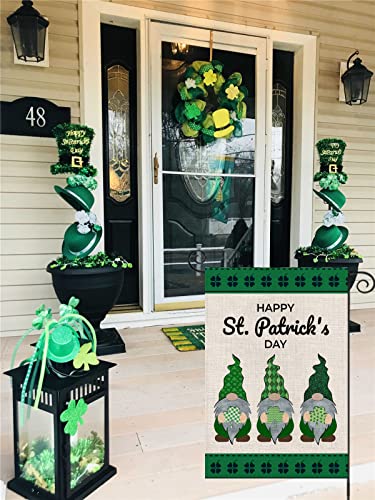 EKOREST Happy St Patrick's Day Garden Flag for Outdoor 12x18 Inch Vertical Double Sided St. Patricks Gnomes with Shamrock Small Yard Flag for Outside Farmhouse Holiday Saint Patrick Decoration