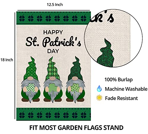 EKOREST Happy St Patrick's Day Garden Flag for Outdoor 12x18 Inch Vertical Double Sided St. Patricks Gnomes with Shamrock Small Yard Flag for Outside Farmhouse Holiday Saint Patrick Decoration