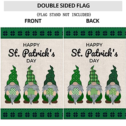 EKOREST Happy St Patrick's Day Garden Flag for Outdoor 12x18 Inch Vertical Double Sided St. Patricks Gnomes with Shamrock Small Yard Flag for Outside Farmhouse Holiday Saint Patrick Decoration