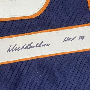 Autographed/Signed Dick Butkus HOF 79 Chicago Blue Football Jersey JSA COA