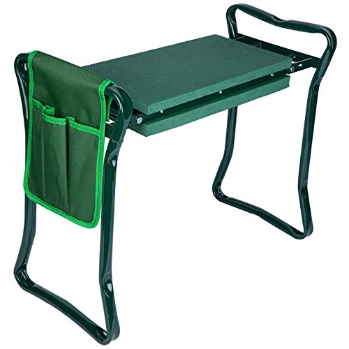 DECORLIFE Garden Kneeler and Seat, Foldable Garden Kneeling Bench with Comfortable Pad & Tool Pocket, Ideal for Gardening & Weeding