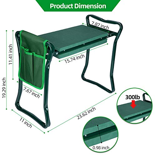 DECORLIFE Garden Kneeler and Seat, Foldable Garden Kneeling Bench with Comfortable Pad & Tool Pocket, Ideal for Gardening & Weeding