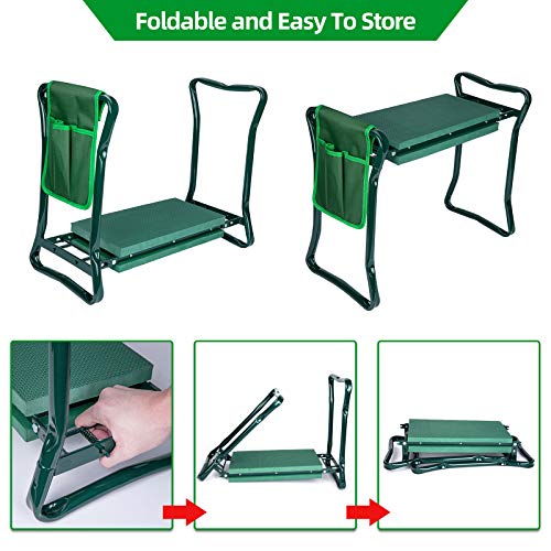 DECORLIFE Garden Kneeler and Seat, Foldable Garden Kneeling Bench with Comfortable Pad & Tool Pocket, Ideal for Gardening & Weeding