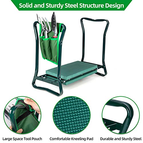 DECORLIFE Garden Kneeler and Seat, Foldable Garden Kneeling Bench with Comfortable Pad & Tool Pocket, Ideal for Gardening & Weeding