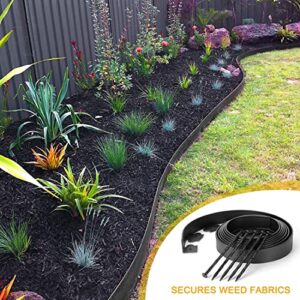 WOWCASE No-Dig Landscape Edging Kit, 20FT with 20 Count Bonus Spikes, 2 Inch Tall Plastic Lawn Edging for Landscaping, Yard, Lawn and Flower Gardens Border (Black 20FT)