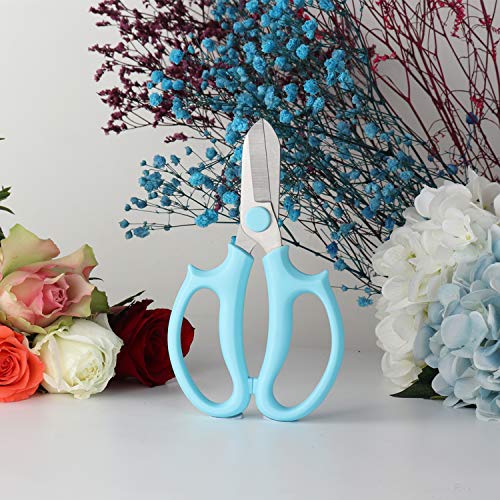 Jasni Garden Pruning Shears Scissors with Comfort Grip Handle, Premium Steel Professional Floral Scissors, Perfect for Arranging Flowers, Pruning, Trimming Plants, Gardening Tool (Blue)